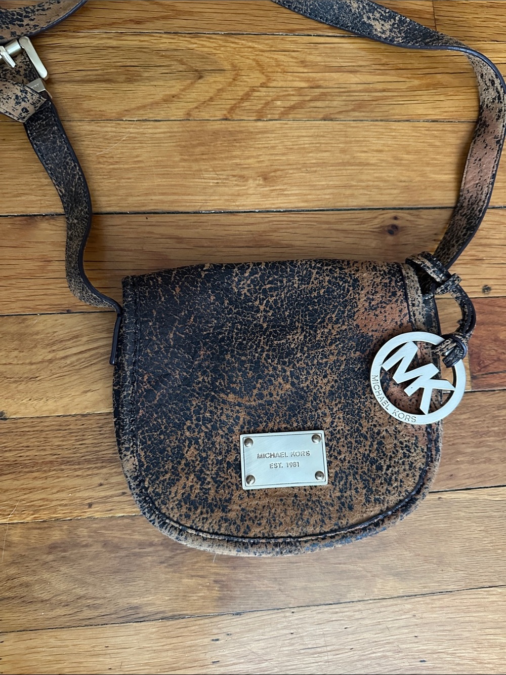 Michael Kors Pink and Black Distressed Leather Crossbody Bag